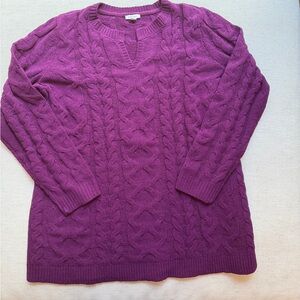 J. Jill V-Neck Purple Cable Knit Sweater